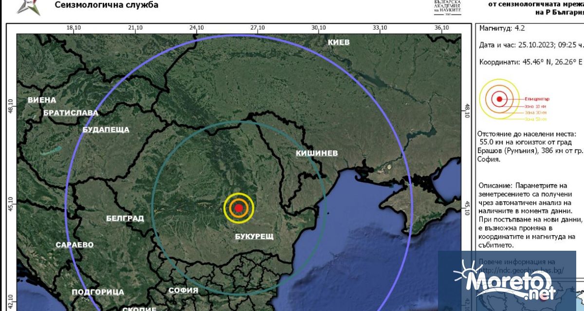 Земетресение с магнитуд 4 2 е регистрирано днес в сеизмичния район